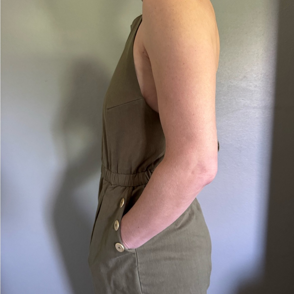 Sage Green Wide-Leg Jumpsuit with Spaghetti Straps - Picture 6 of 12